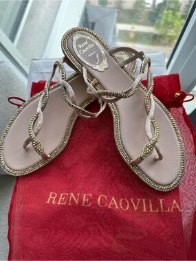 Rene Caovilla BRAID CHAMPAGNE FLAT SANDAL 10 - Size 37